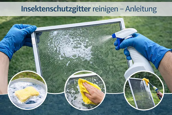 Insektenschutzgitter reinigen – Fliegengitter am Fenster mit Bürste und Wasser